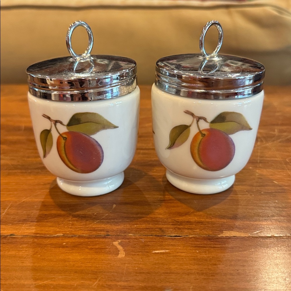 Royal Worcester Evesham Gold Pattern Set of 2 Egg Coddlers Porcelain England